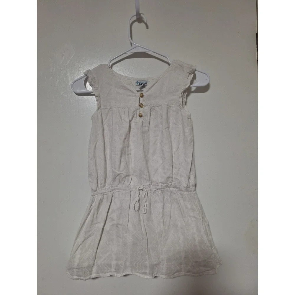 Old Navy Girls White Textured Eyelet Dress Size 6-7 Sleeveless Button